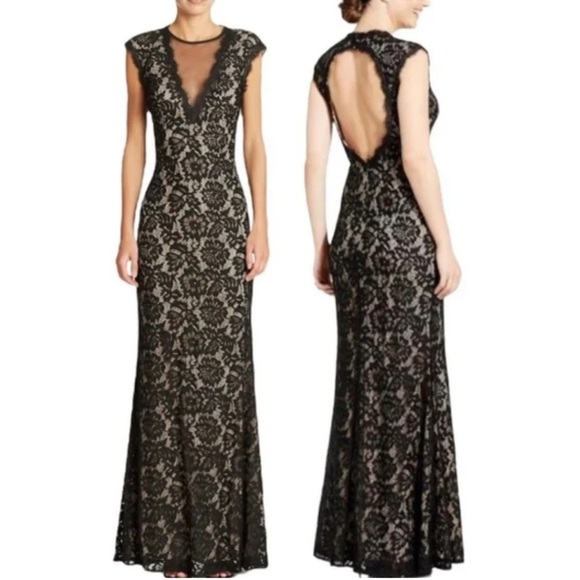 Betsy & Adam Elegant Black Lace High Neck Maxi Dress Evening Gown Size 4 - Picture 1 of 10